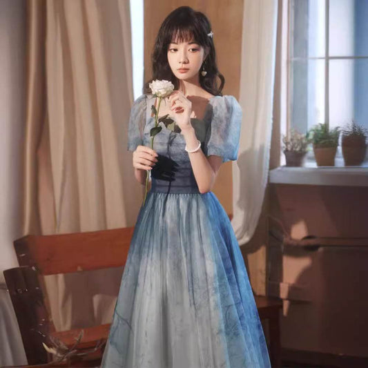 Gradient Blue Evening Elegant Socialite Ceremony Performance Banquet Dress - Velora