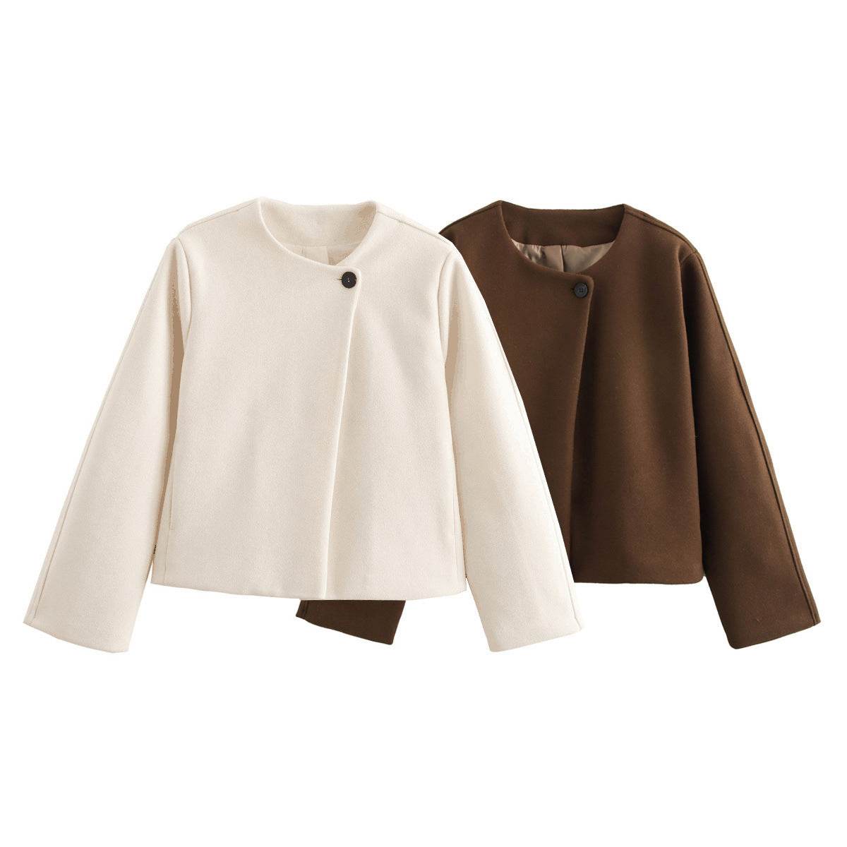 Women's Square Collar Padded Woolen Coat - Velora