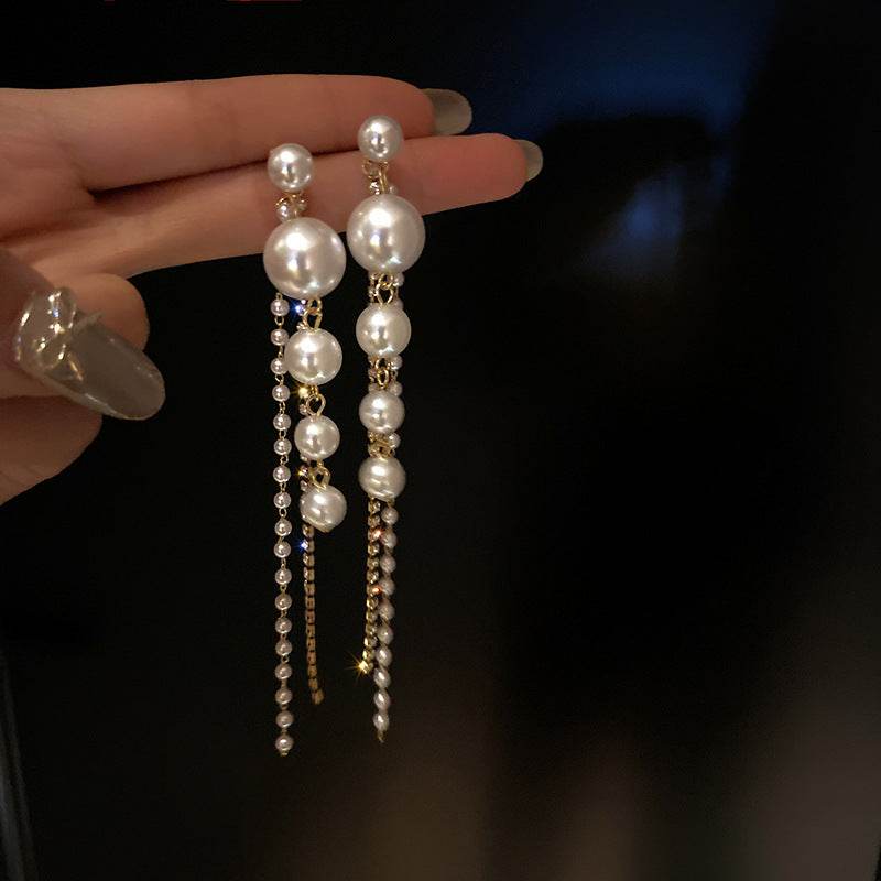 Temperament Pearl Tassel Long Earrings With 925 Silver Needle Fashion Luxury Personalized Earrings For Women - Velora