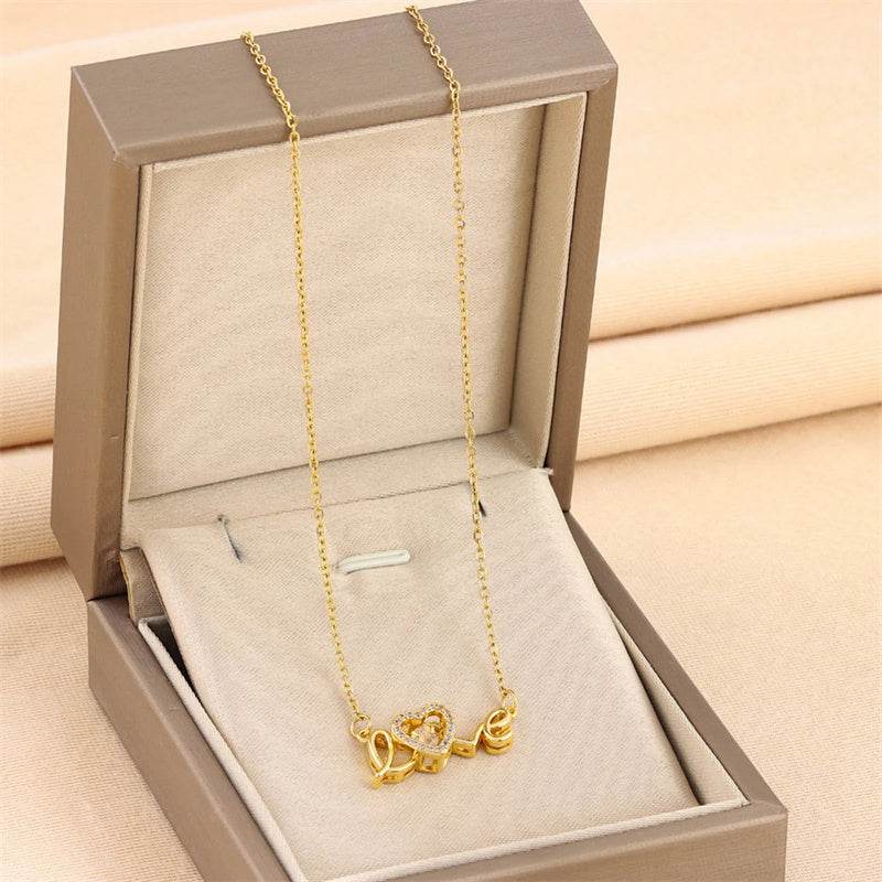Valentines Day Gift New Titanium Steel Necklace Fashion New Love Smart Necklace Female Clavicle Chain Fashion Jewelry Woman - Velora