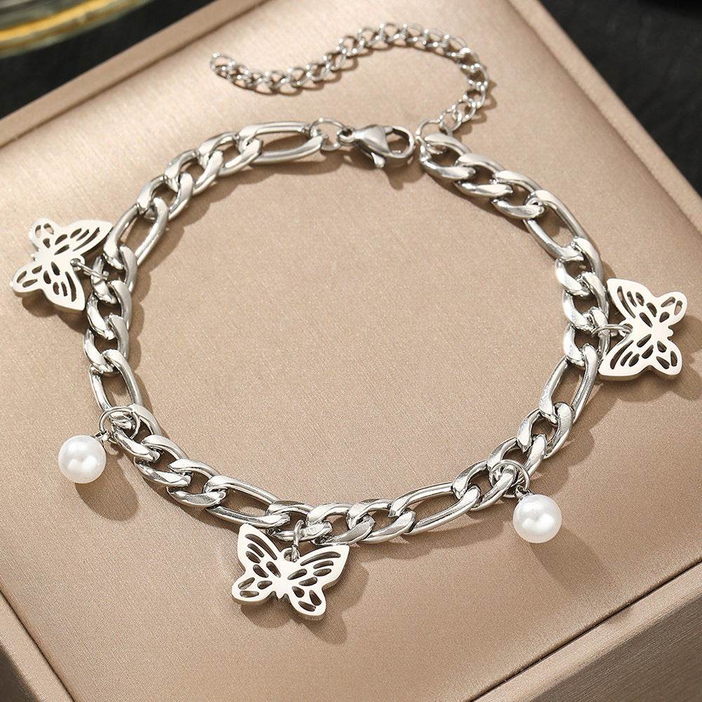Pearl Butterfly Delicate Stainless Steel Bracelet - Velora