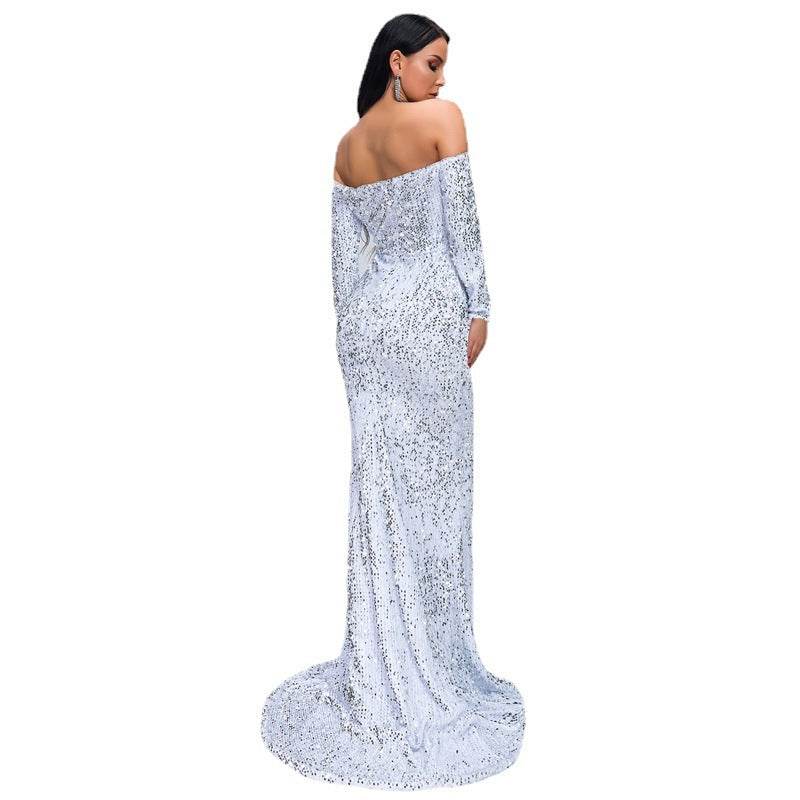 Sexy Strapless Long Sleeve Sequins Party Evening Dress - Velora