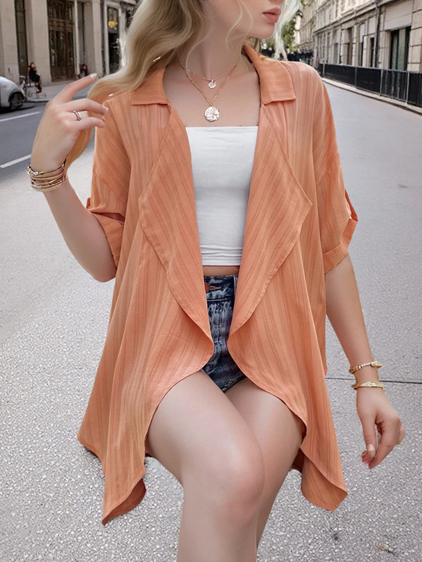 Open Front Half Sleeve Cardigan - Velora