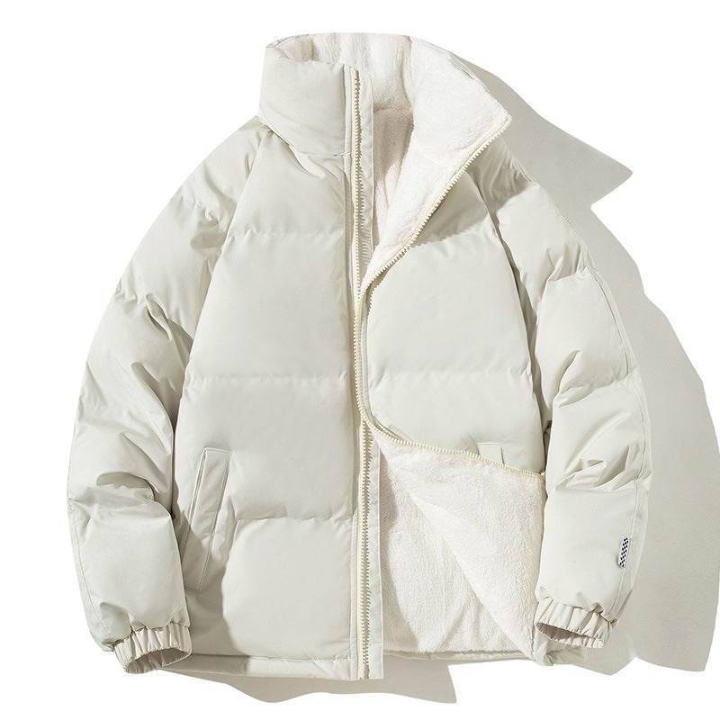 Couples Stand-up Collar Coat With Pockets Fashion Winter Warm Plush Thickened Jacket For Women Men Loose Outwear Top Clothing - Velora