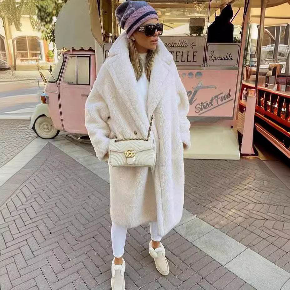 Lapel Lamb Fleece Coat With Pockets Faux Fur Coat Winter Warm Thickening Long Windbreaker Women's Clothing - Velora