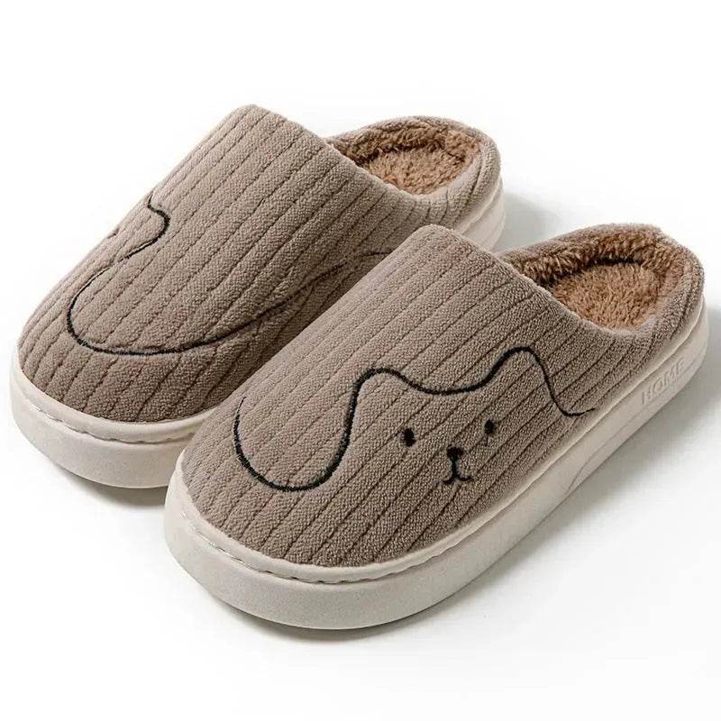 Striped Cat Slippers Indoor Couple Non-slip Floor Bedroom Slipper Winter Warm Plush House Shoes Women Men - Velora