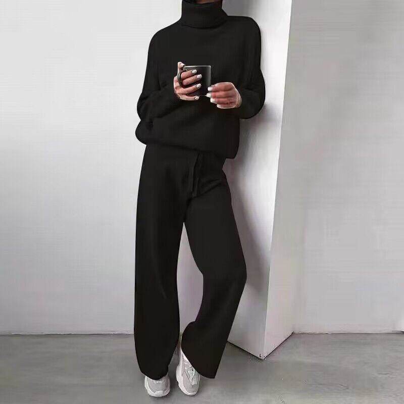 Casual Fashion Suits For Women Turtleneck Sweater And Drawstring Straight Pants - Velora