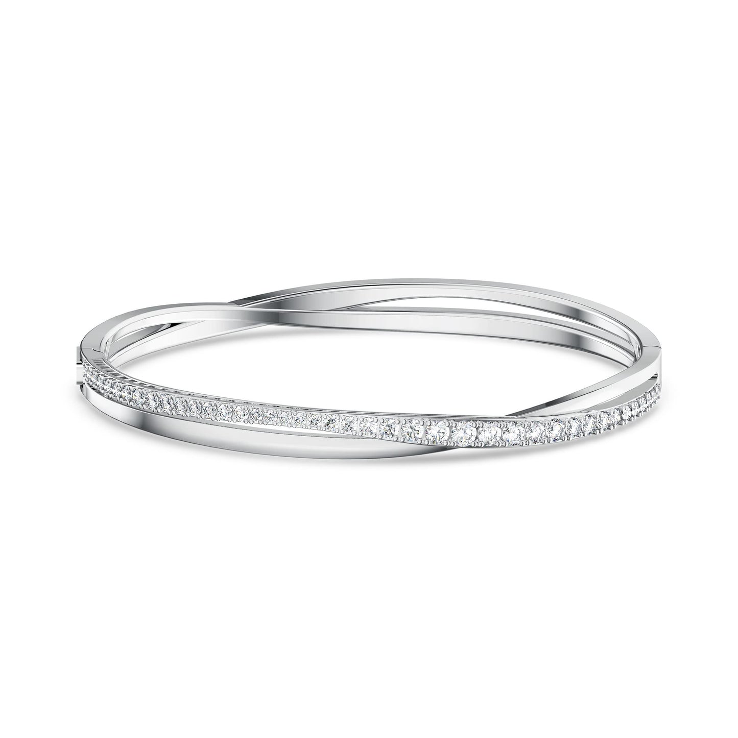 Swarovski Hyperbola Womens Bangle Bracelet with Clear Crystals on a Rhodium Finished Setting Size L