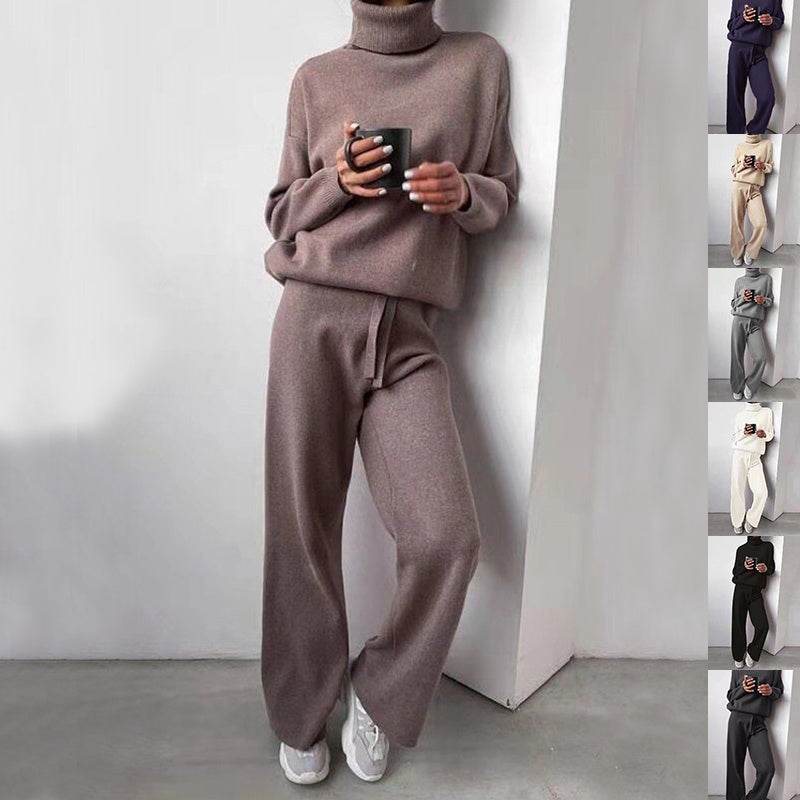 Casual Fashion Suits For Women Turtleneck Sweater And Drawstring Straight Pants - Velora