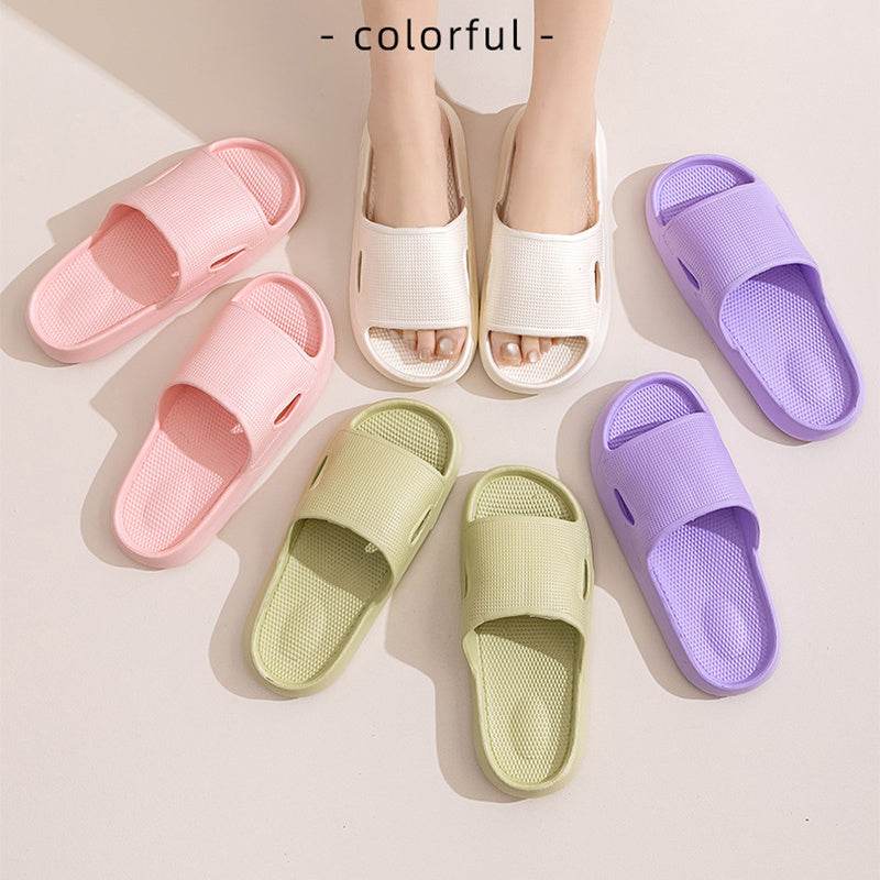 Solid Color Thick Bottom Home Slippers Summer Non-slip Floor Bathroom Slipper Women Men Couples Shoes - Velora