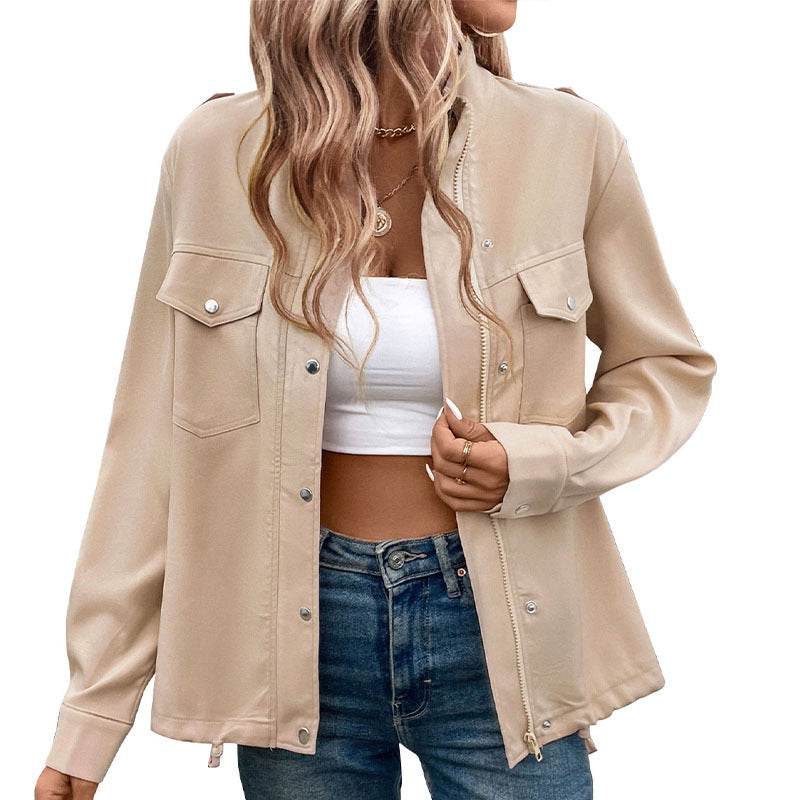 Women's Stand Collar Solid Color Jacket Coat - Velora