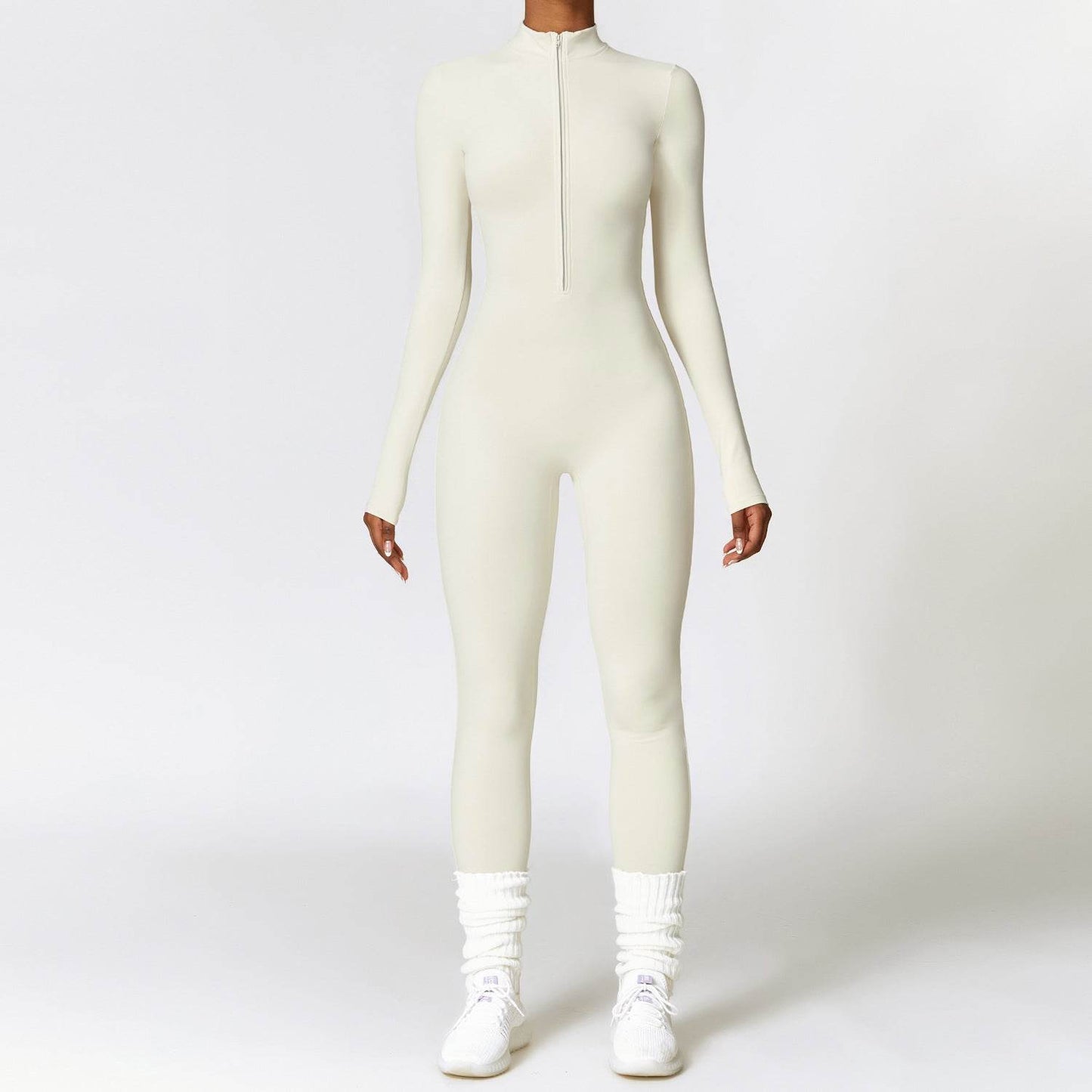 Warm Zipper Long-sleeved Jumpsuit Yoga Fitness Sports Pants Breathable Bodysuit Women's Clothing - Velora