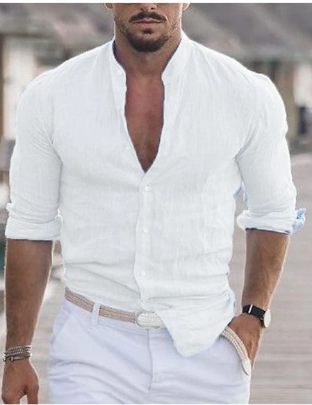 Men's Long Sleeve Shirt With Button Casual Solid Color Tops For Spring Autumn - Velora