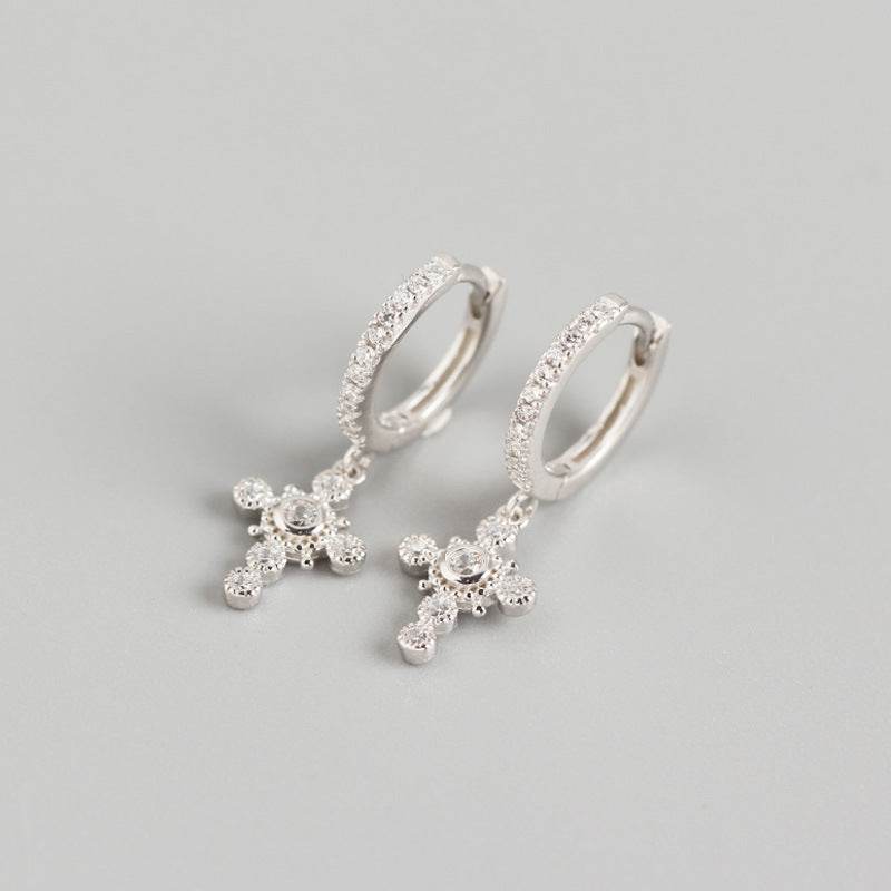 Light Luxury Sterling Silver Luxury Diamond Design Cross Earrings - Velora