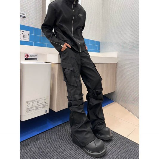 Large Pocket Pleated Black Y2K Cargo Pants Men - Velora