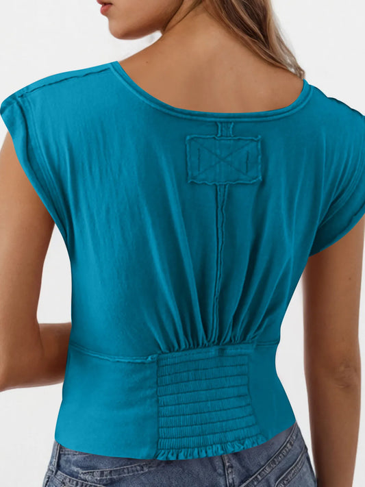 Deep V-Neck Cropped T-Shirt - Velora