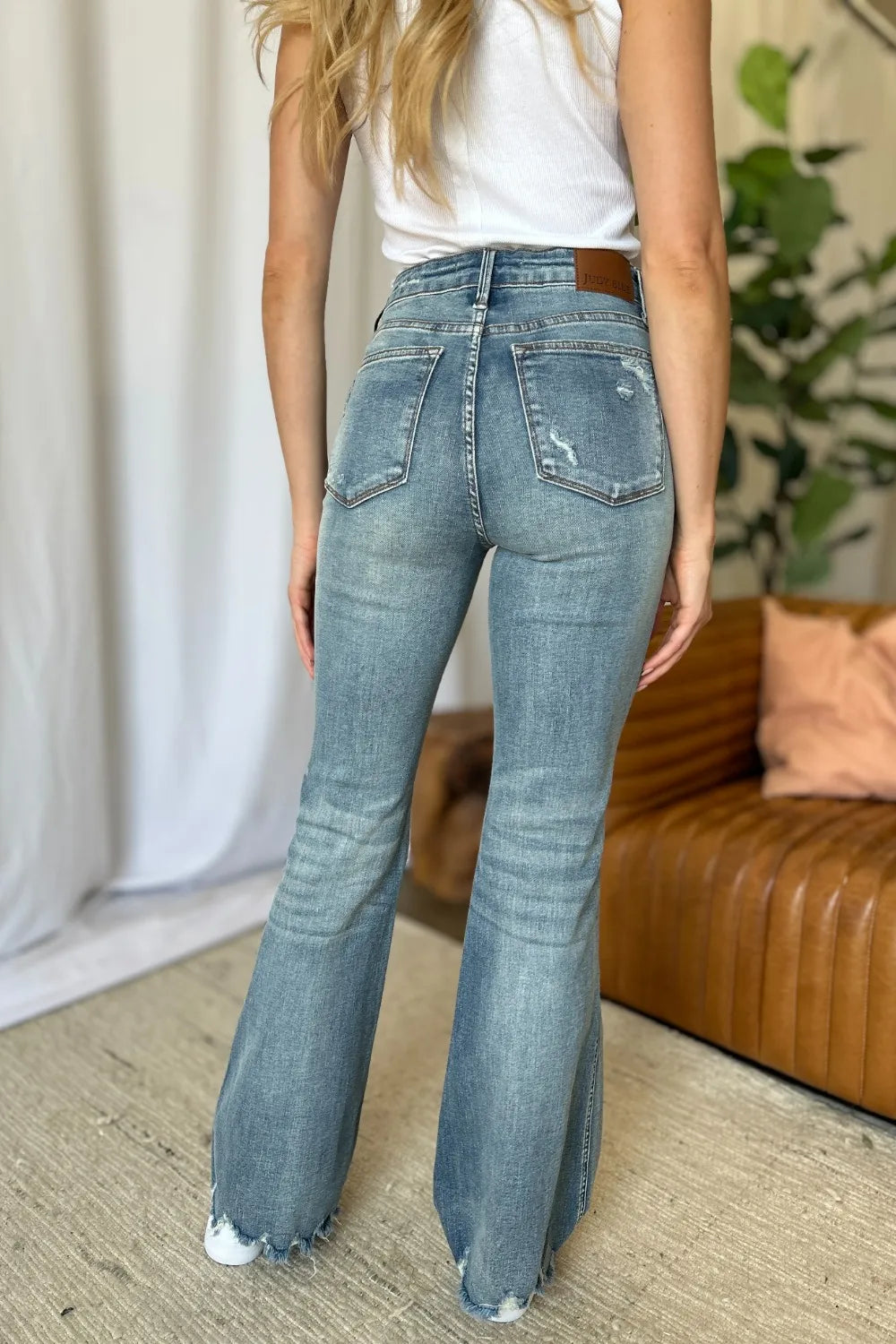 Judy Blue Full Size Medium Rise Tummy Control Destroy Flare - Velora