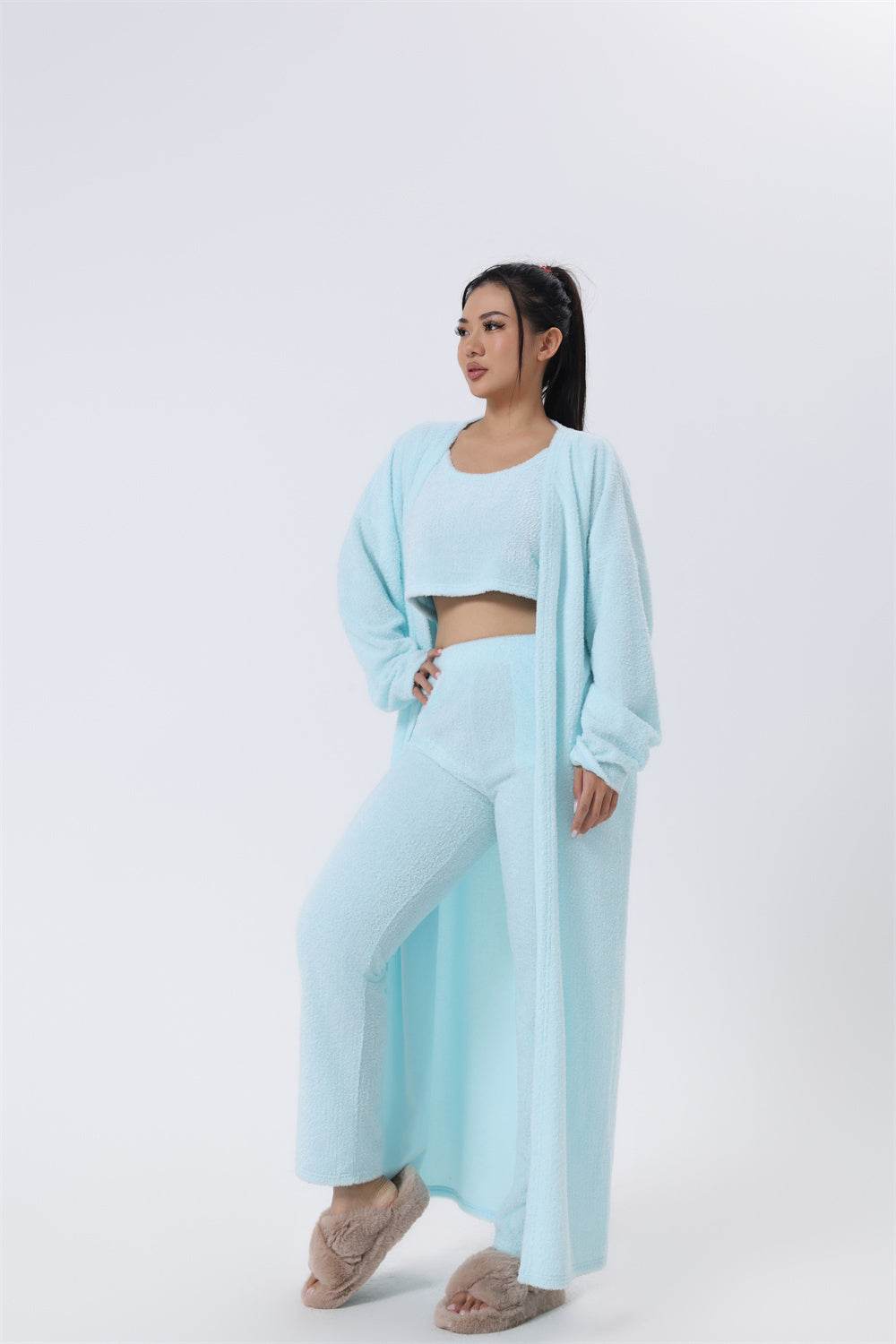 Cozy Pajama Set, 3 Piece Lounge Set, Cute Loungewear, Warm Suit Sets, Matching Set, Lounge Set, 3 Piece Pant Sets, Women Winter Dress - Velora