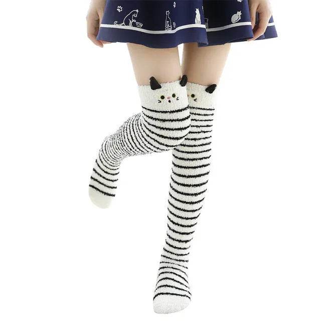Christmas Long Socks Winter Women Striped Stockings New - Velora