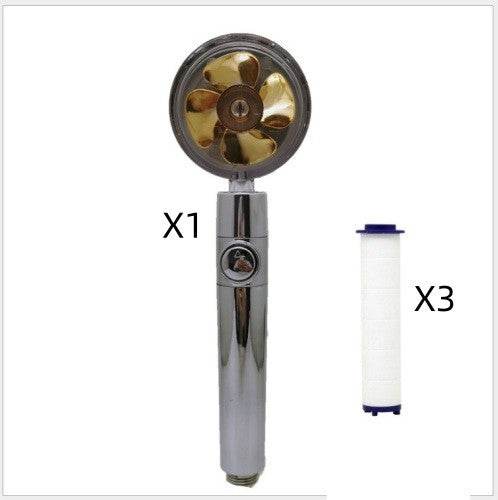 Propeller Driven Shower Head With Stop Button And Cotton Filter Turbocharged High Pressure Handheld Shower Nozzle - Velora