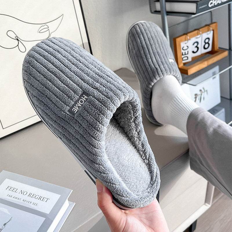 Solid Color Simple Cotton Slippers Winter Non-slip Home Warm Plush Slippers Household Indoor Couple Women's House Shoes - Velora