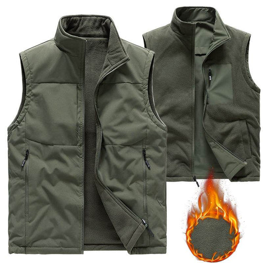 Men's Double-sided Fleece Vest Winter Warm Loose Sleeveless Tank Outdoor Workwear Vest Clothing - Velora