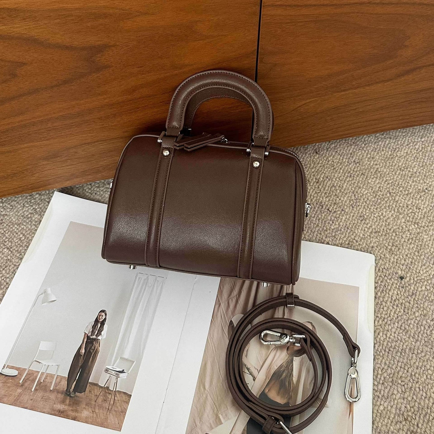 Versatile Cylindrical Genuine Leather Portable Crossbody Bag - Velora