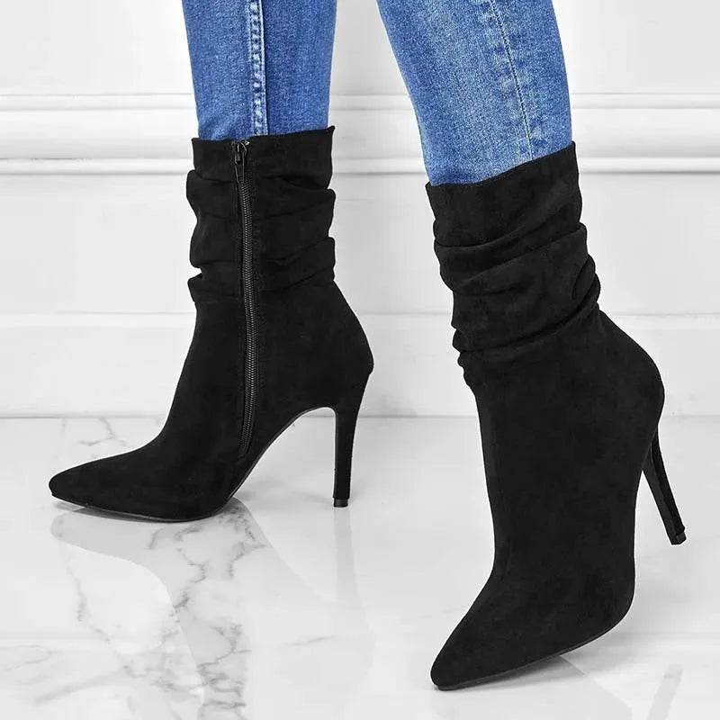 Pointed Toe Stiletto Heel Ankle Boots For Women Side Zipper Shoes - Velora
