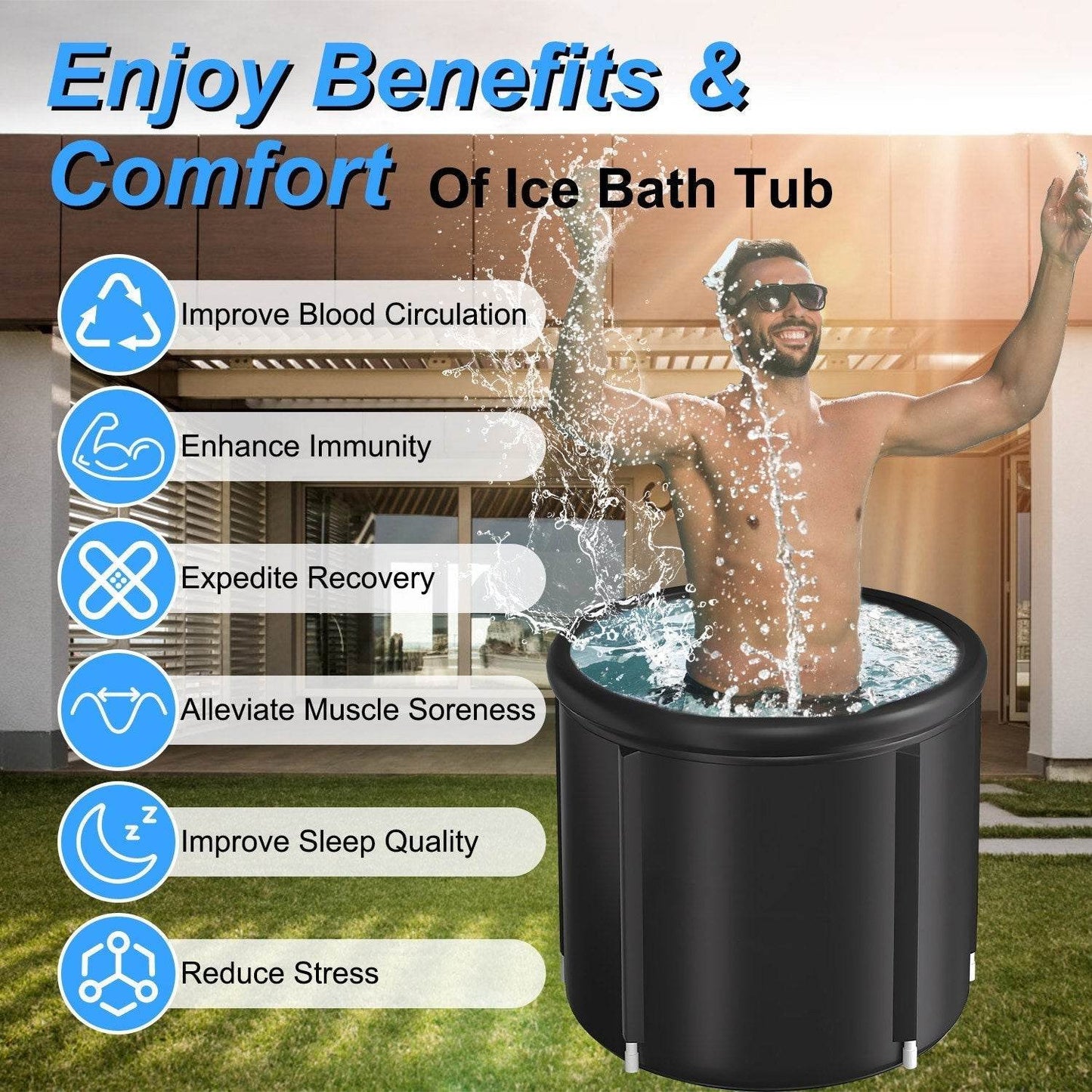 1Pc 97Gal Large Size Ice BathTub With Cover For Adults Athletes Recovery Cold Water Therapy Outdoor Portable Cold Plunge Tub 660LBS Load Capacity 33.46x33.46x29.52in - Velora