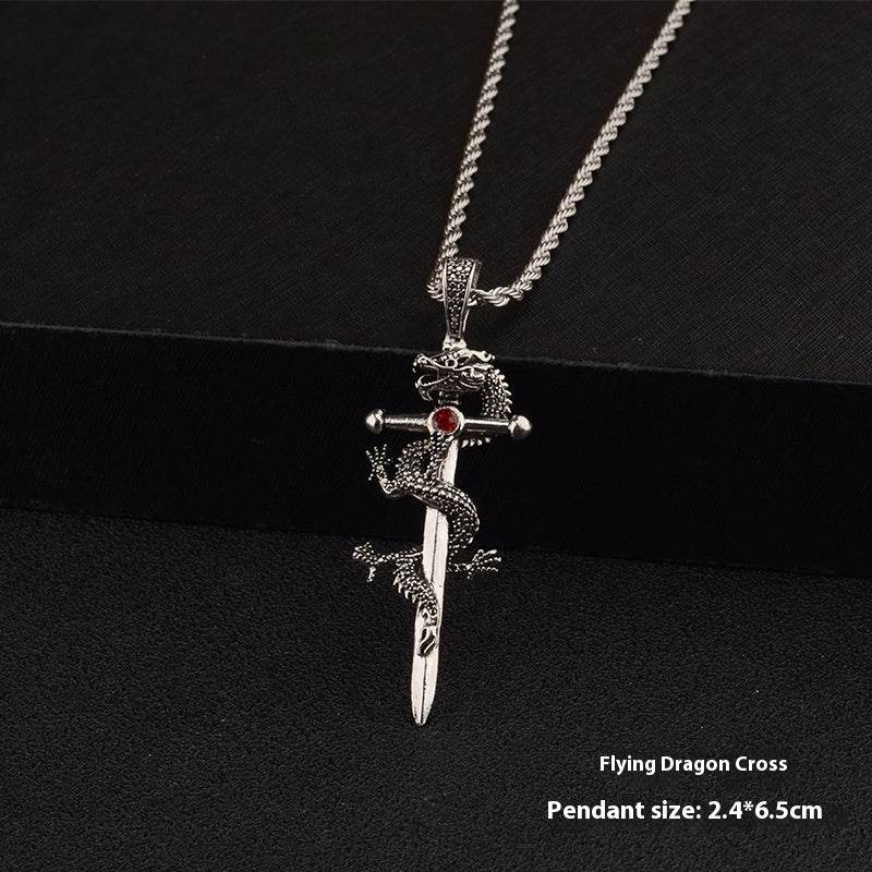 Fashion Jewelry Dragon Sword Pendant Necklace Paved Black Color Jewelry For Men Boy Christmas Gifts - Velora