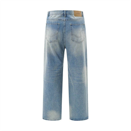 American Retro Wash Gradient Spray Painting Denim Trousers Men Jeans - Velora