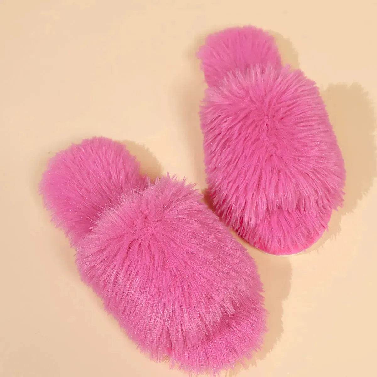 Fashion Open-toed Plush Slippers Winter Warm Indoor Bedroom Floor Soft Fluffy Slipper For Couple Solid Color House Shoes Women - Velora