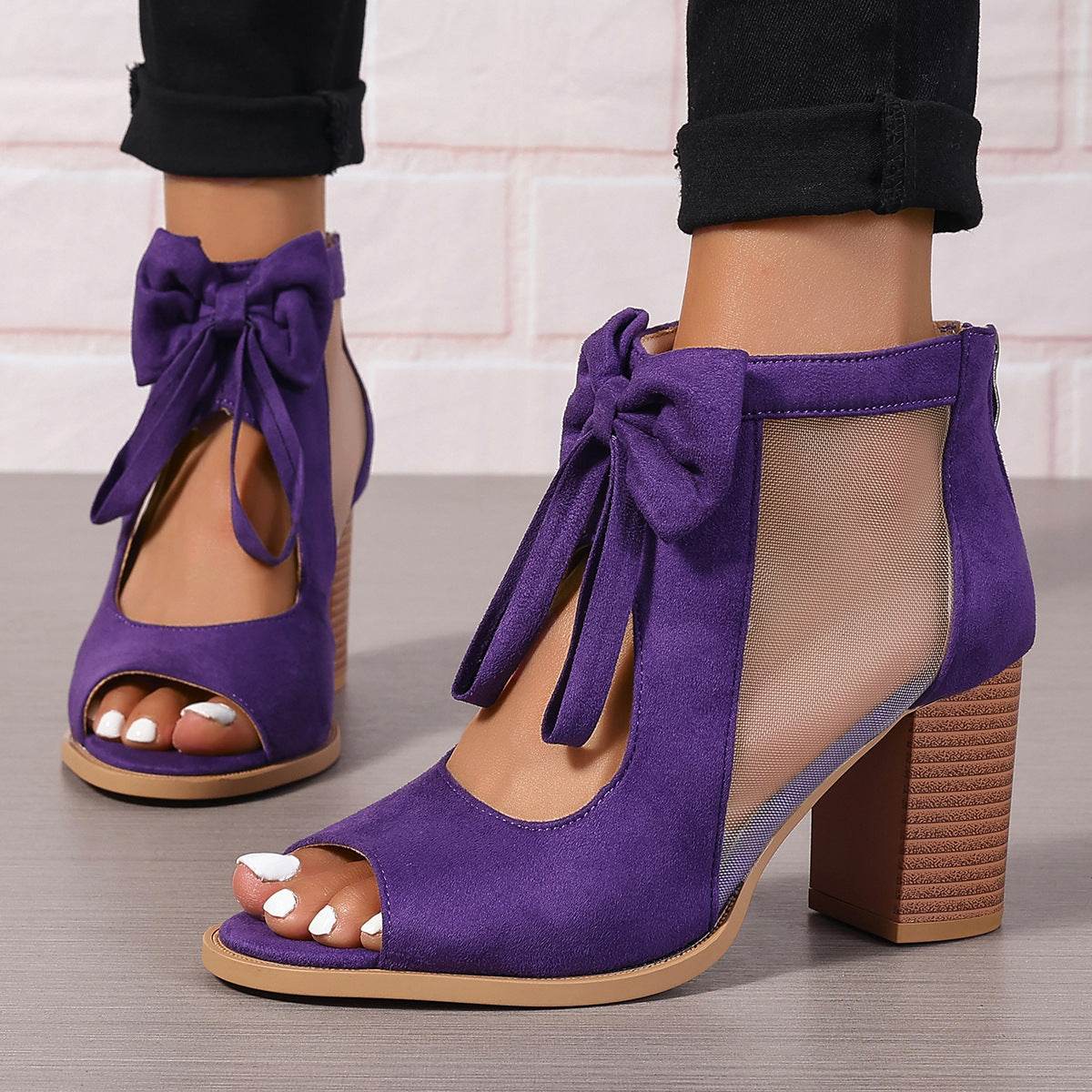 Platform Chunky High Heels Women's Sandals Bow Decoration Open Toe Block Ankle Strap Sandals For Dress Bridal Party Shoes - Velora