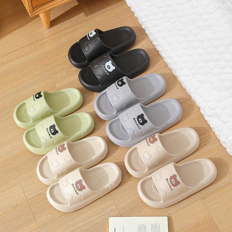 Cute Cartoon Bear Slippers For Women Summer Indoor Thick-soled Non-slip Floor Bathroom Home Slippers Men House Shoes - Velora
