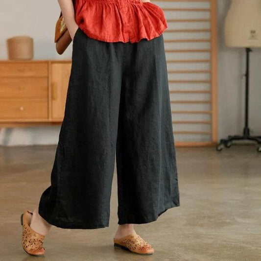 Cotton And Linen Cropped Wide-leg Casual Straight Breathable Slim Fit Casual Pants - Velora