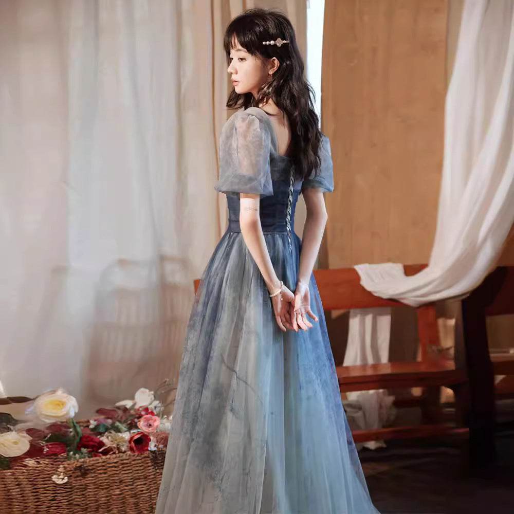 Gradient Blue Evening Elegant Socialite Ceremony Performance Banquet Dress - Velora