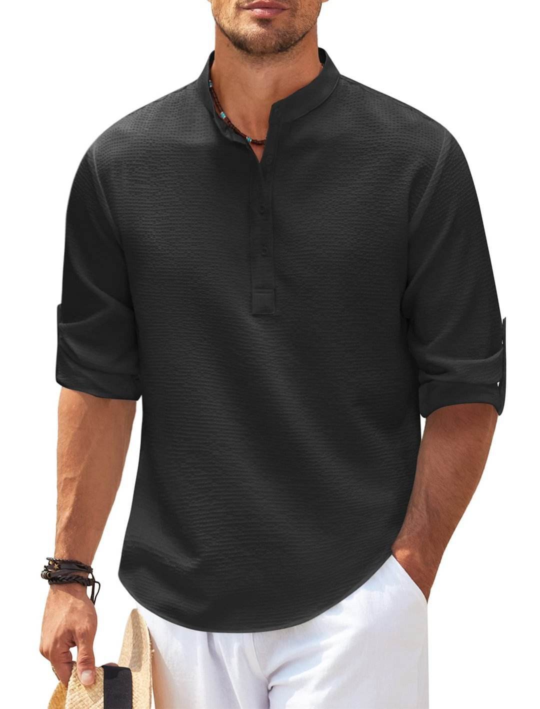 Stand Collar Button Shirt Summer Pineapple Texture Shirt Casual Top Men's Clothing - Velora