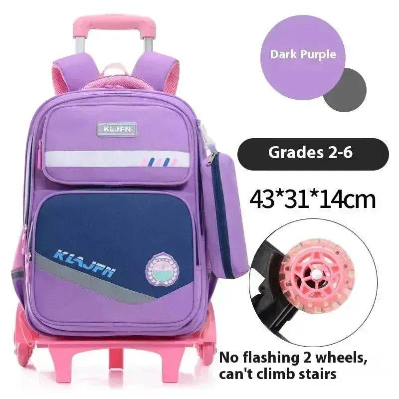 Portable Burden Alleviation Bull Wheel Trolley Schoolbag Bookbag for Boy and Girl - Velora