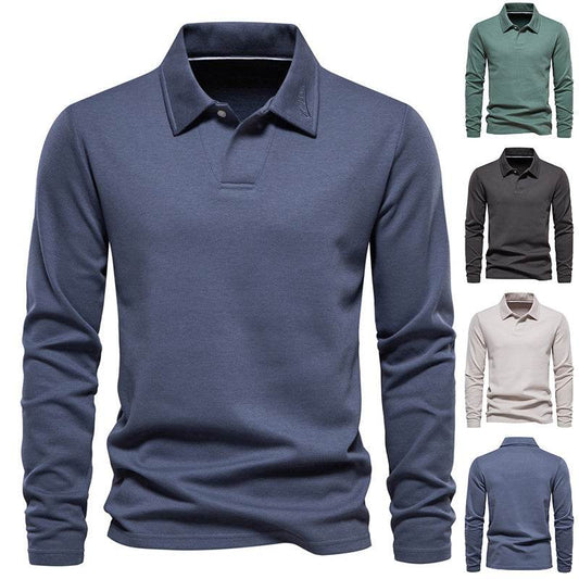 Fashion Lapel Long-sleeved Polo Shirt Men's Casual Solid Color Tops Clothing - Velora