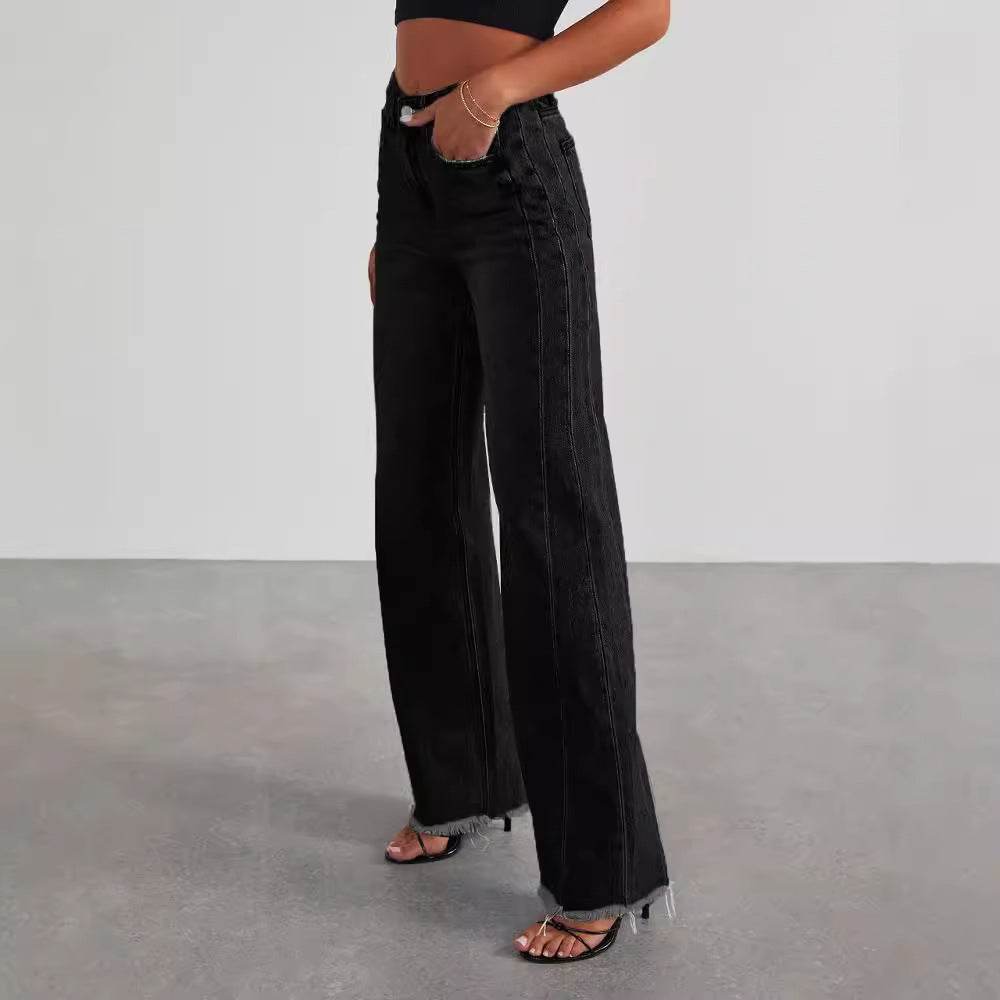 Fashion High Waist Jeans With Pockets Comfortable Slim Fit Straight Wide-leg Pants Womens Clothing - Velora