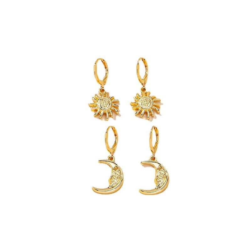 Popular Ornament Sun Moon Face Crescent Trendy Earrings - Velora