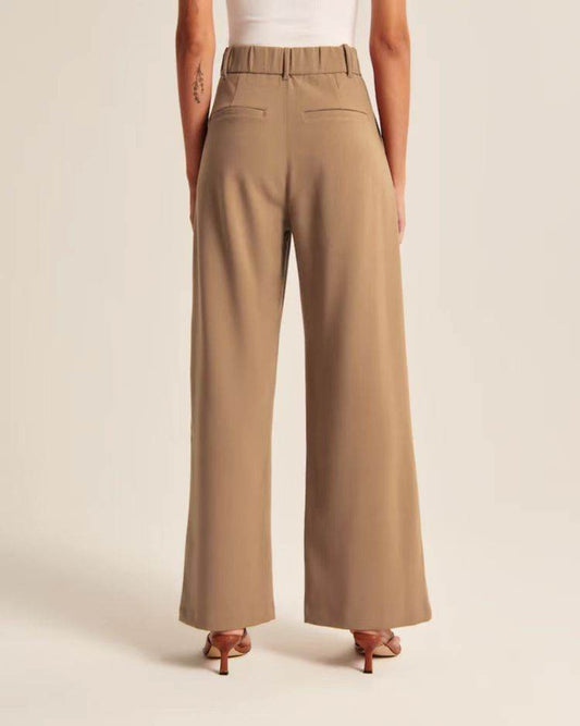 High Waist Straight Trousers With Pockets Wide Leg Casual Pants For Women - Velora