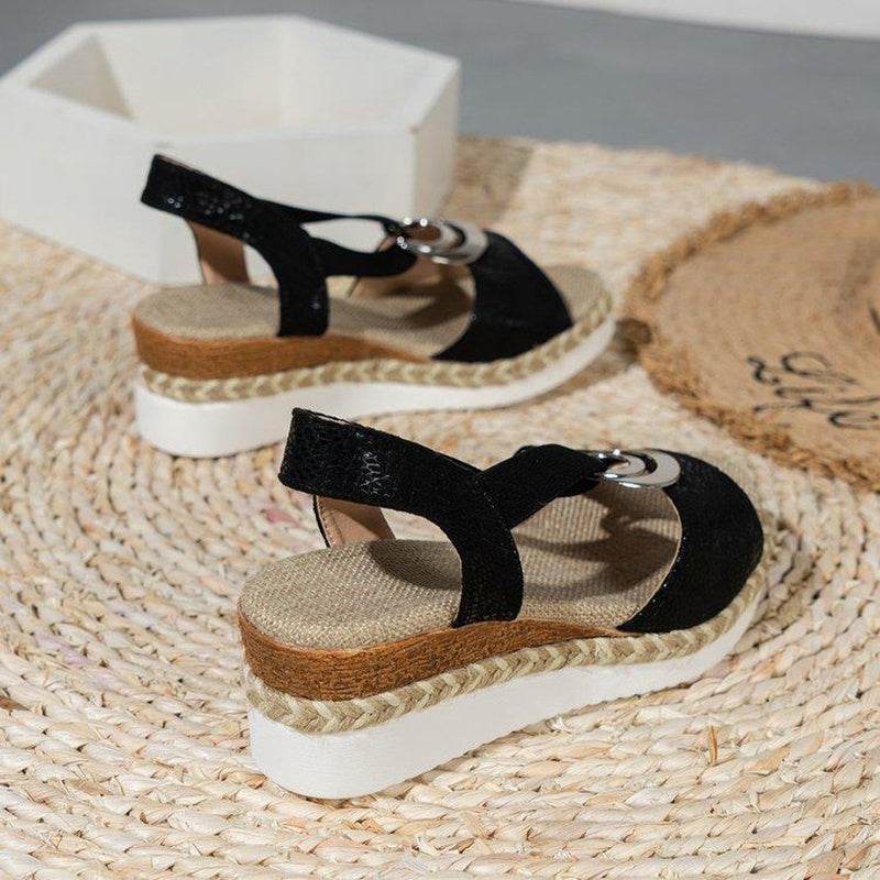 Women's Peep Toe Serpentine Wedges Sandals With Circle Design Casual Summer Shoes - Velora