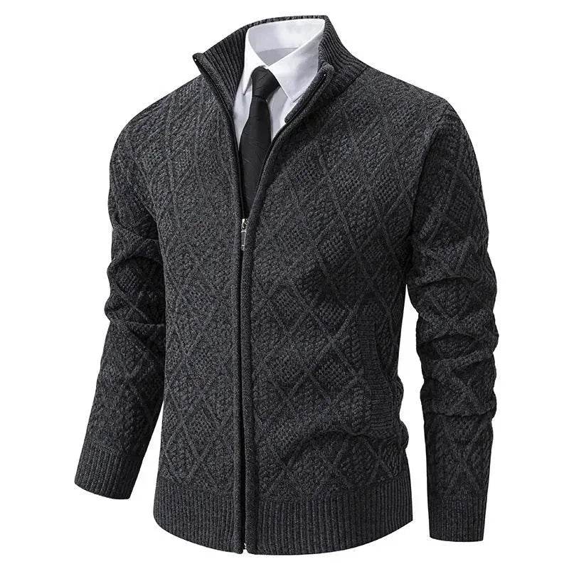 2025 Fall Winter Men Fleece-lined Thick Stand Collar Sweater Cardigan for men - Velora