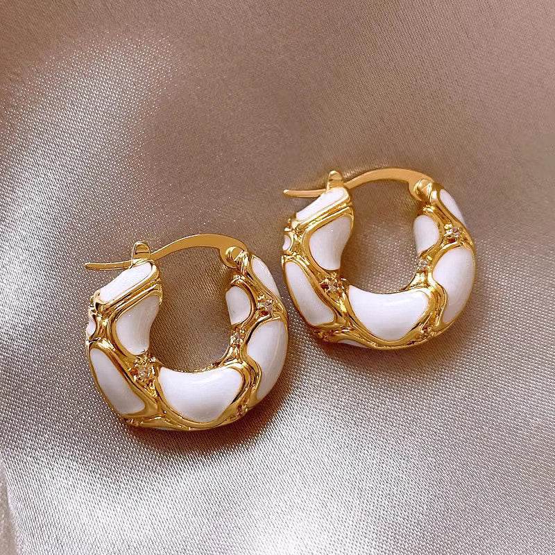 Fashion Jewelry New Trendy Enamel Color Metal Texture Small Hoop Earrings For Women Gold Plated Statement Ear Buckle Creative Jewelry Gifts - Velora