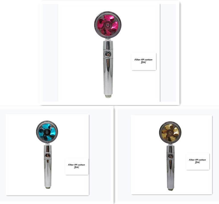Propeller Driven Shower Head With Stop Button And Cotton Filter Turbocharged High Pressure Handheld Shower Nozzle - Velora
