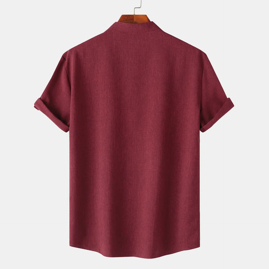 Men's Button Detail Short Sleeve Blouse - Velora