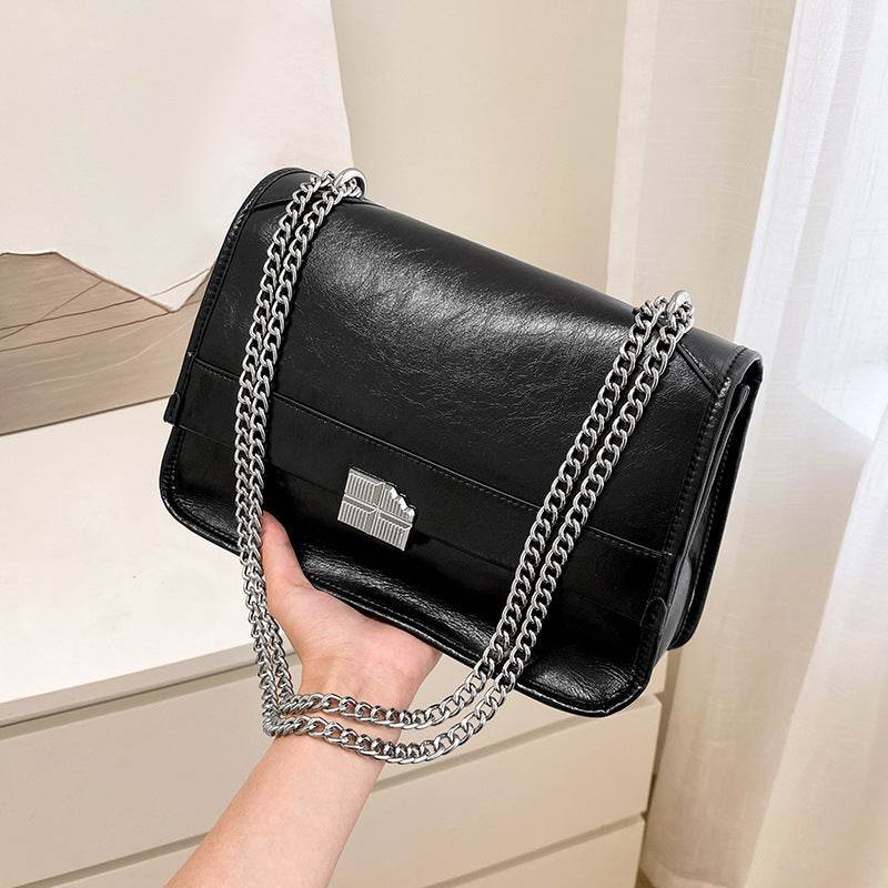 Large Black Chain Messenger Bag - Velora