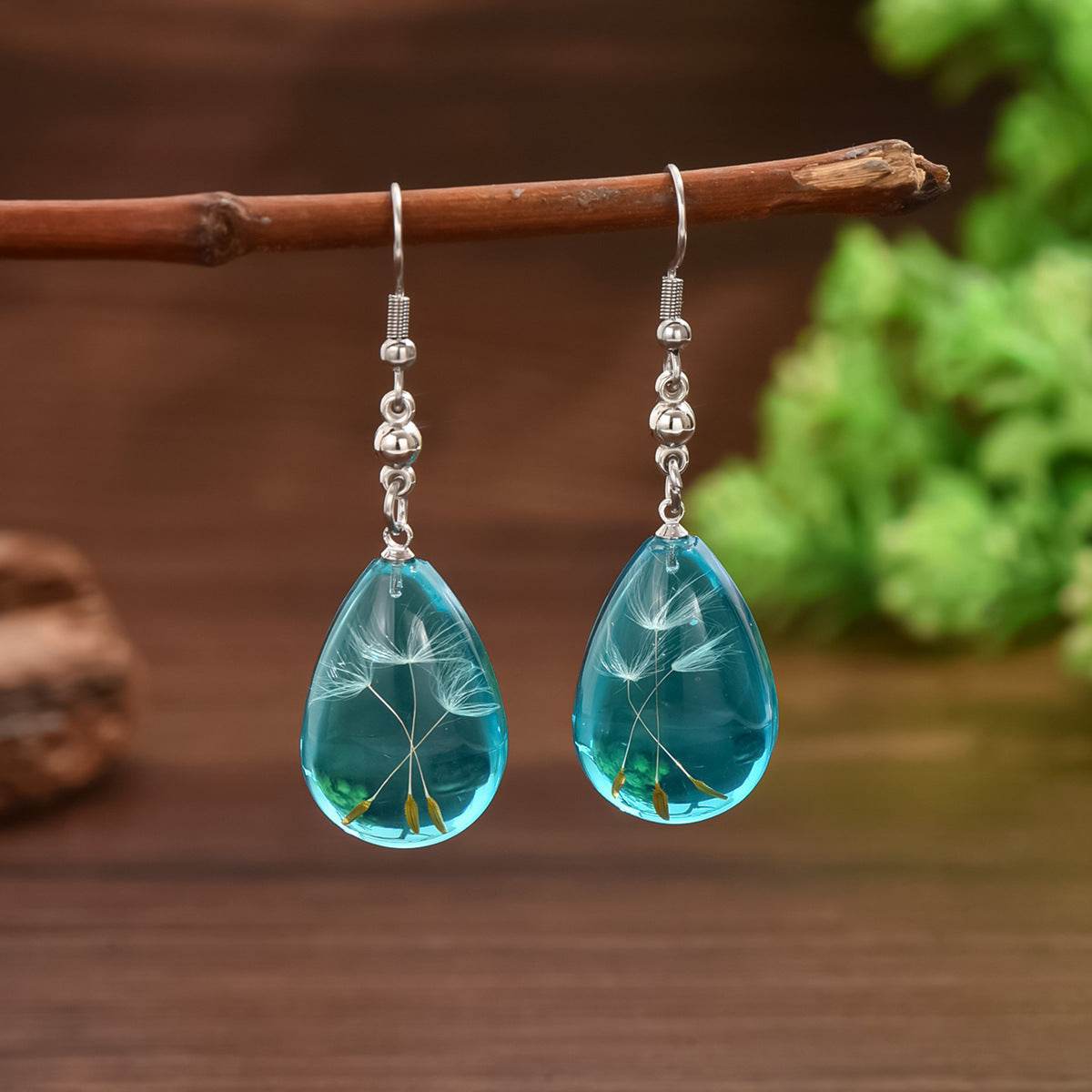 Simple Artistic Conception Epoxy Dandelion Dried Flower Pendant Earrings - Velora