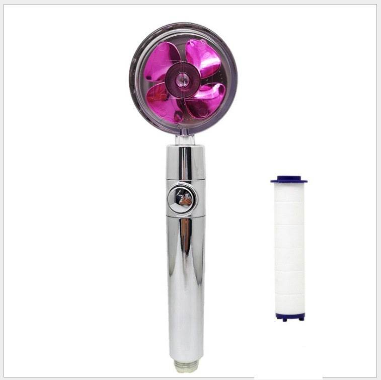 Propeller Driven Shower Head With Stop Button And Cotton Filter Turbocharged High Pressure Handheld Shower Nozzle - Velora